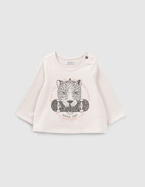 Baby girls’ beige leopard and skateboard image T-shirt