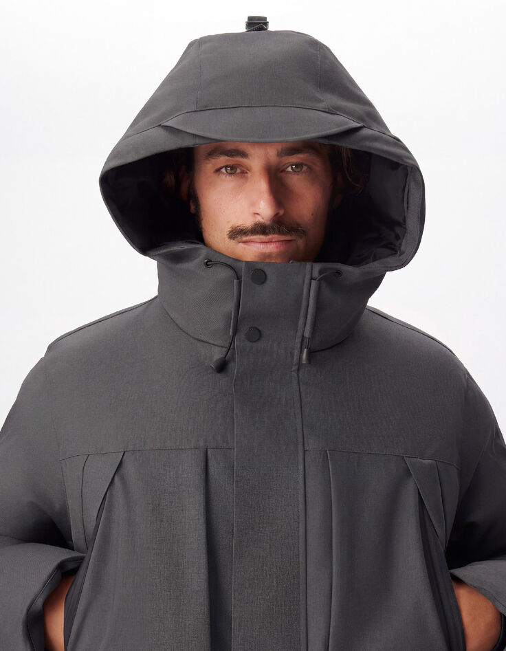 Doudoune longue grise &agrave; capuche WATERPROOF Homme-5