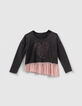 Camiseta gris mix materiales tul niña-1