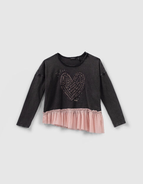 Camiseta gris mix materiales tul niña - IKKS