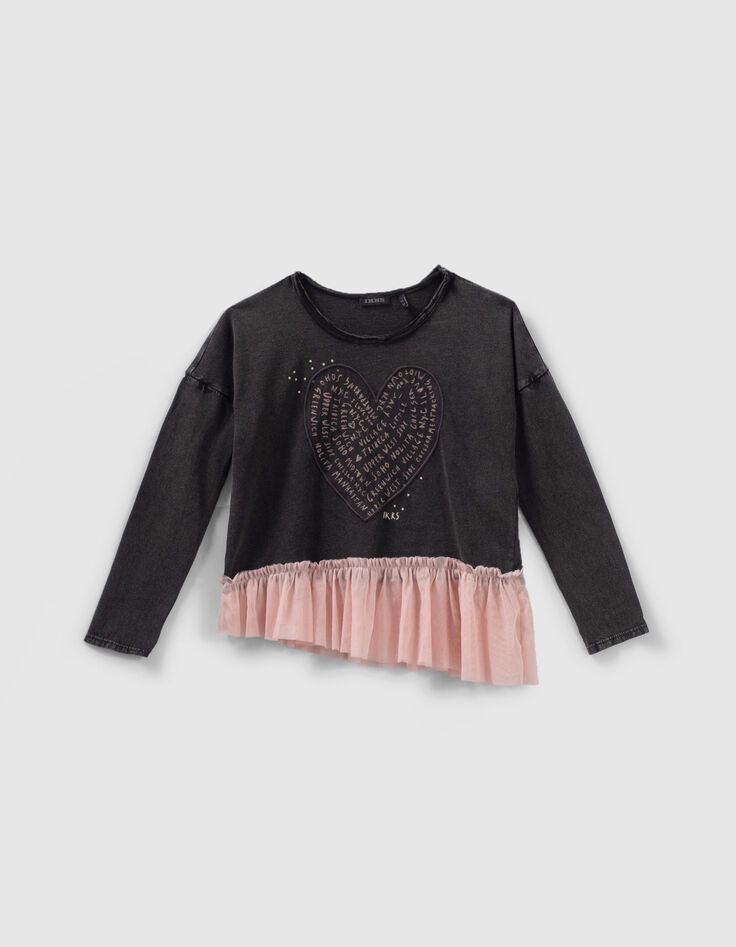 Camiseta gris mix materiales tul niña-1