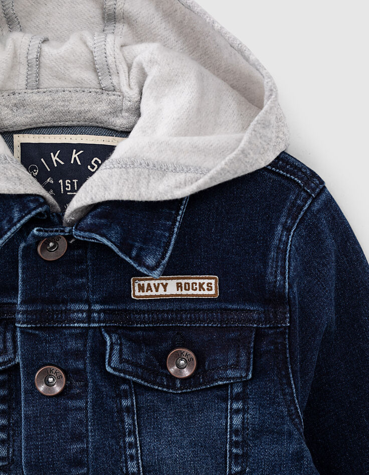 Veste en jean blue vintage à capuche amovible garçon -5