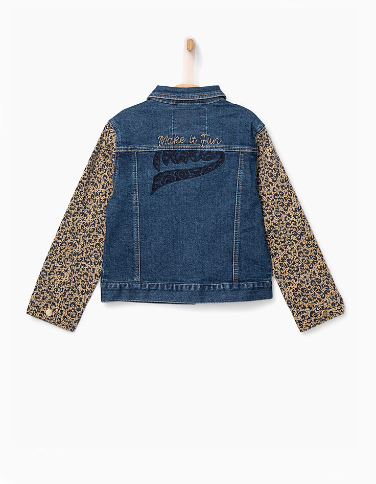Veste en jean stone blue à manches léopard fille-4