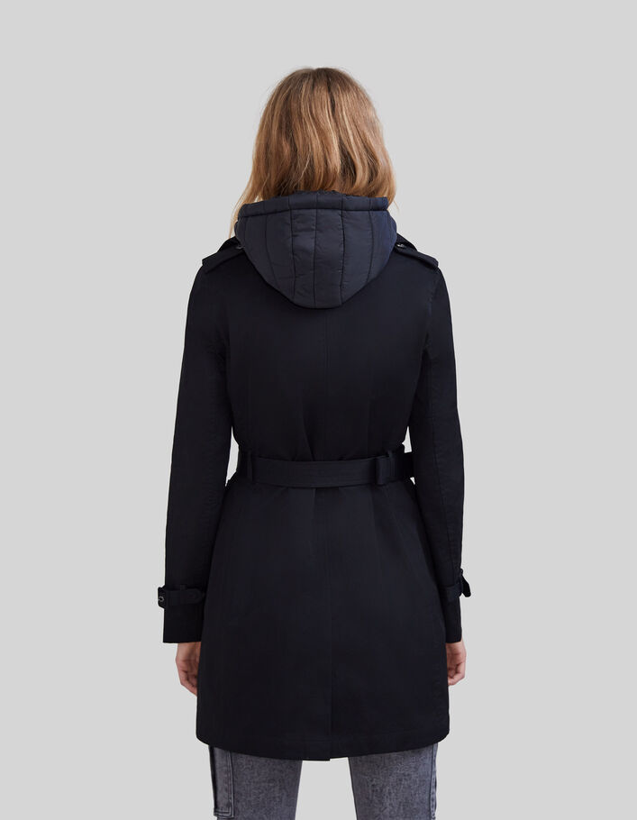 Langer Damentrenchcoat mit abnehmbarer Kapuze-2