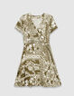 Fließendes, khaki Damenkleid Tuchprint-6