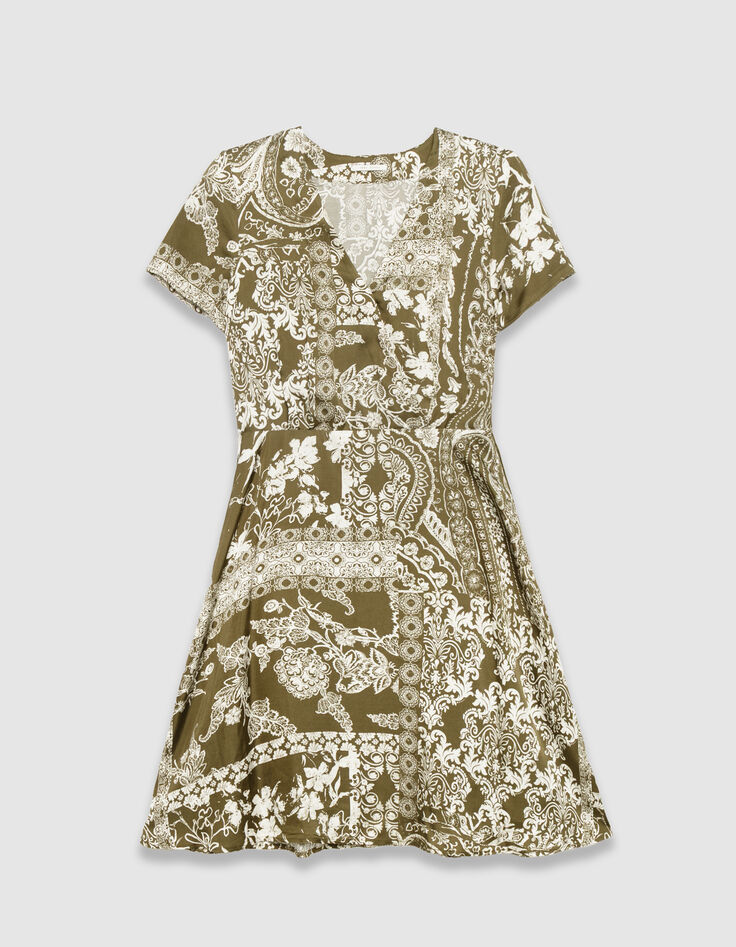 Fließendes, khaki Damenkleid Tuchprint-6