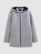 Manteau gris &agrave; capuche lainage esprit flanelle Femme-6