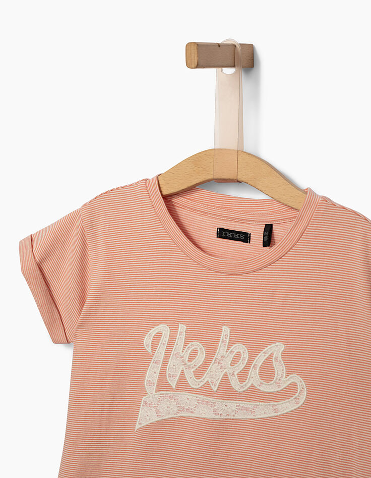 Mädchen-T-Shirt, Dunkelorange, feine Streifen-3