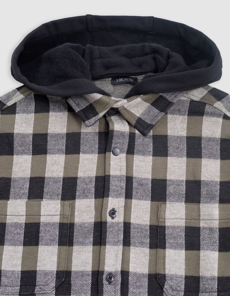 Chemise noire maille à carreaux capuche amovible garçon-5