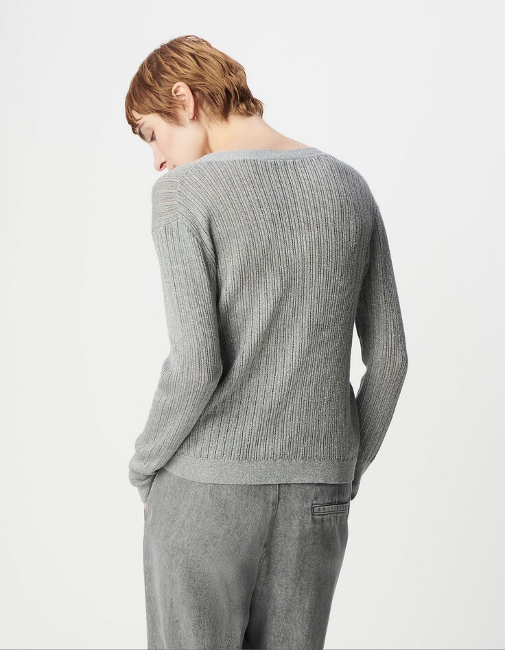 Elegante Cárdigan de lúrex gris calado para Mujer-3