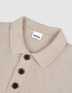 Men's Beige Knitted Sweater with Button-Down Polo Collar-8