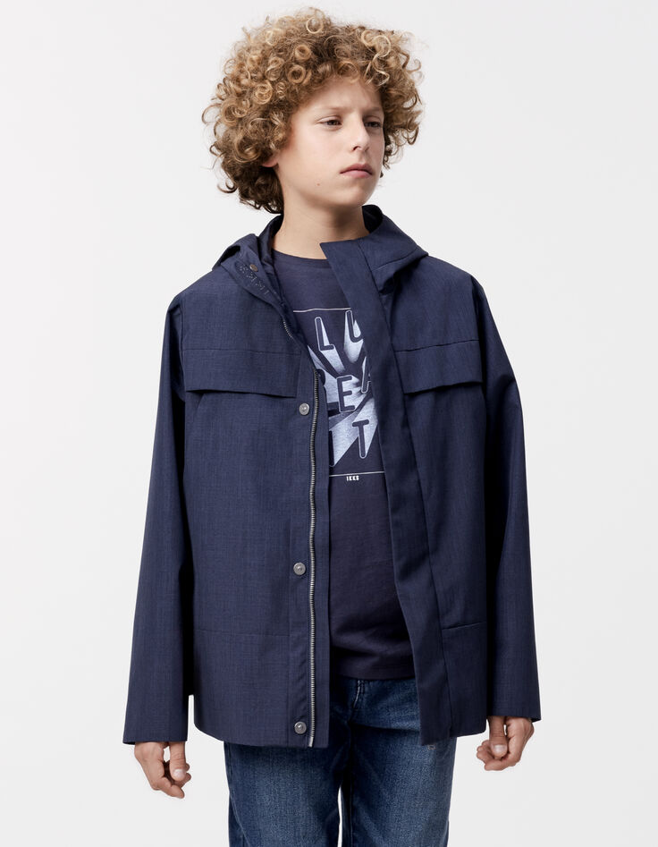 Blaue Jungenwindjacke mit Kapuze, Nylon, faux-uni-2