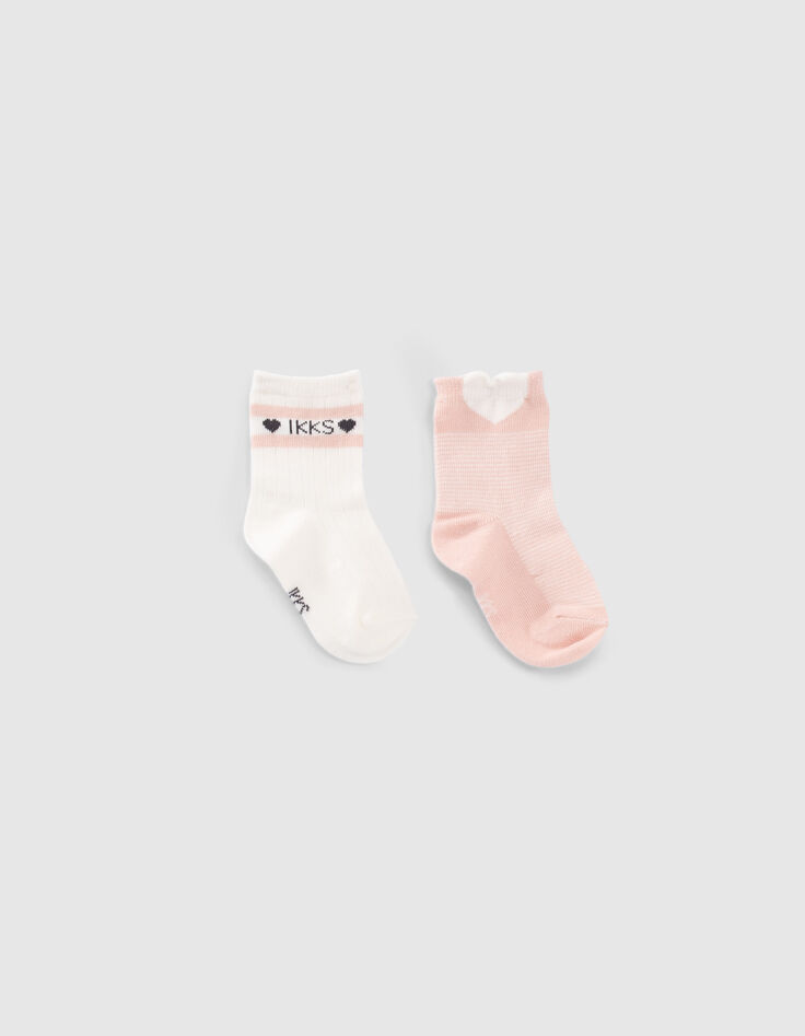 Chaussettes écrues et roses bébé fille-1 Chaussettes écrues et roses bébé fille-1