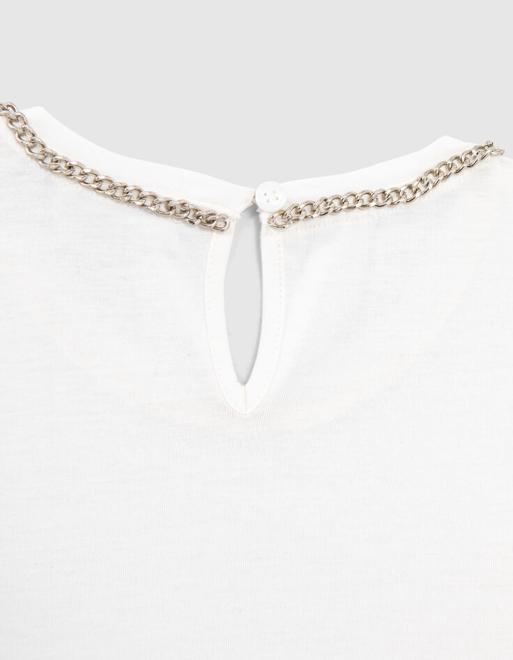 T-shirt blanc cass&eacute; col bijou fille-4