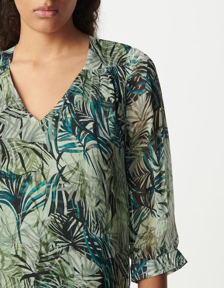 T&uuml;rkisfarbenes Kleid mit Blattmuster f&uuml;r Damen-4