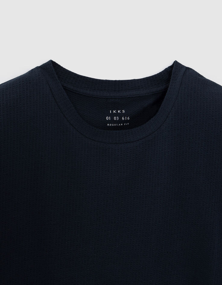 Men's navy decorative jacquard knit T-shirt-5