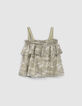 Khaki Mädchentop mit Camouflageprint und Streifen-3