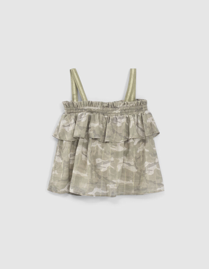 Khaki Mädchentop mit Camouflageprint und Streifen - IKKS