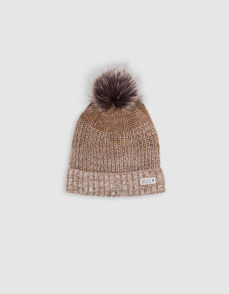 Kamelstrickmütze mit Bommel Bommel Baby Junge-1