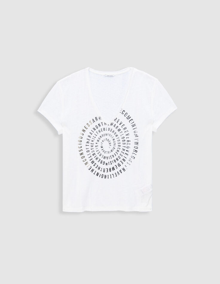 Camiseta blanca con cuello en V y diseño en espiral Tipo Mujer-5