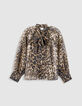Blouse marron col lavalli&egrave;re motif l&eacute;opard Femme-6