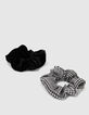 Girls' black houndstooth and red velvet scrunchies-4