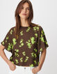 Top fluide marron imprim&eacute; tachiste flou Femme-3