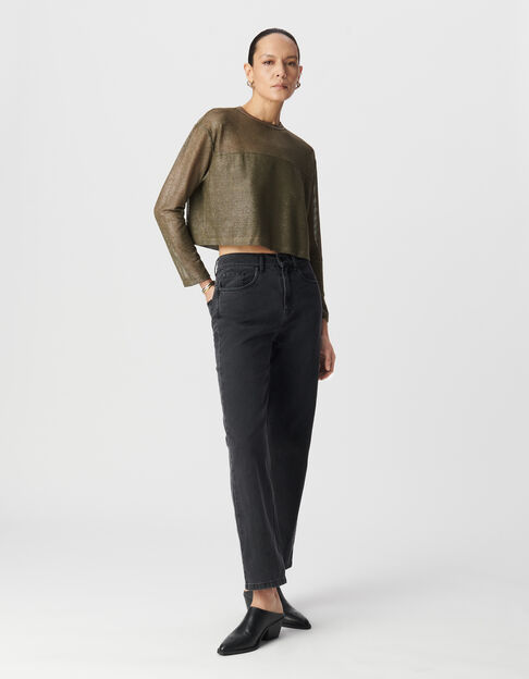 Sweat kaki maille résille enduite Femme - IKKS