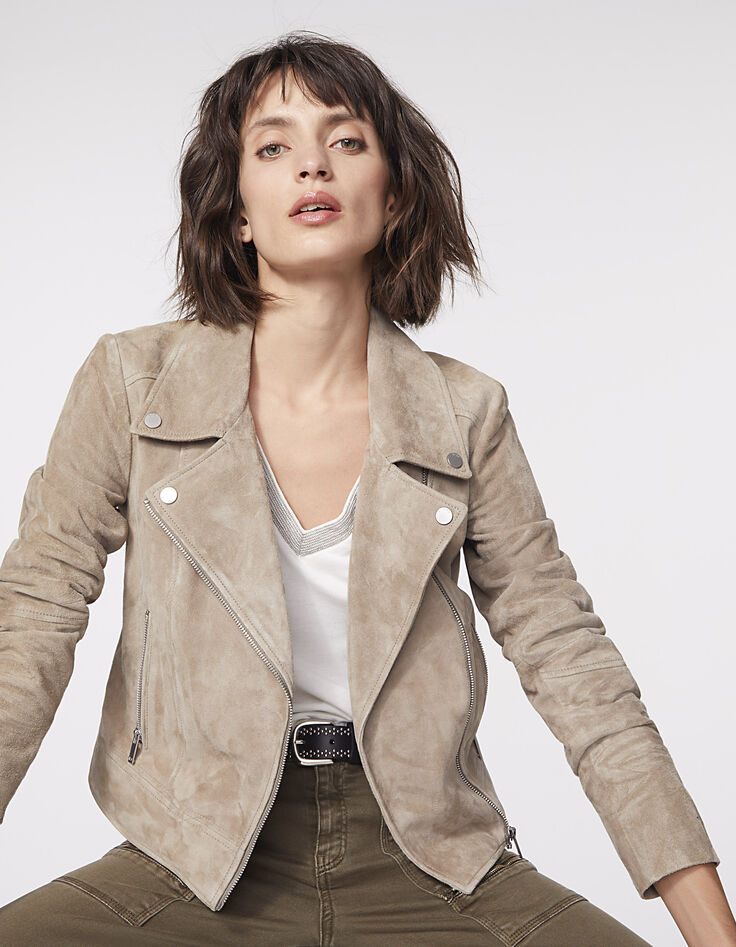 Women's beige goat suede jacket-1
