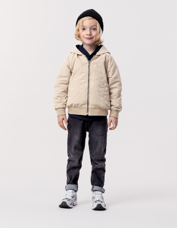 Reversible khaki and beige jacket for boy-3