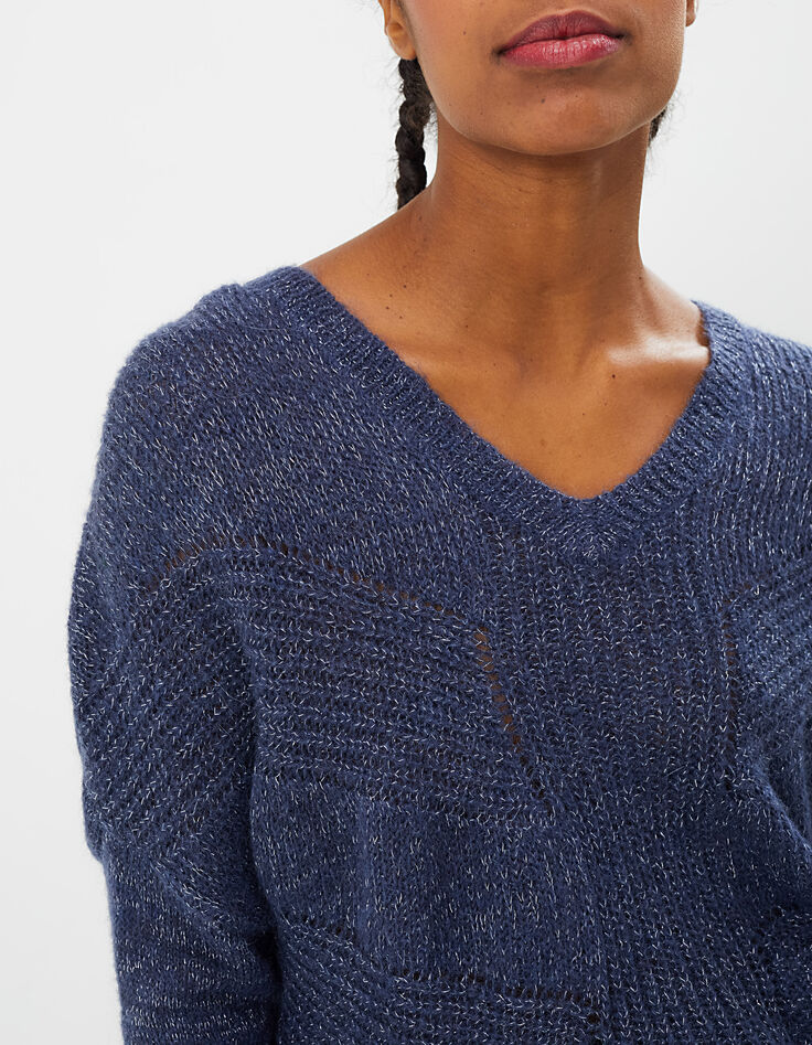 I.Code navy blue mohair mix cape-sweater-4