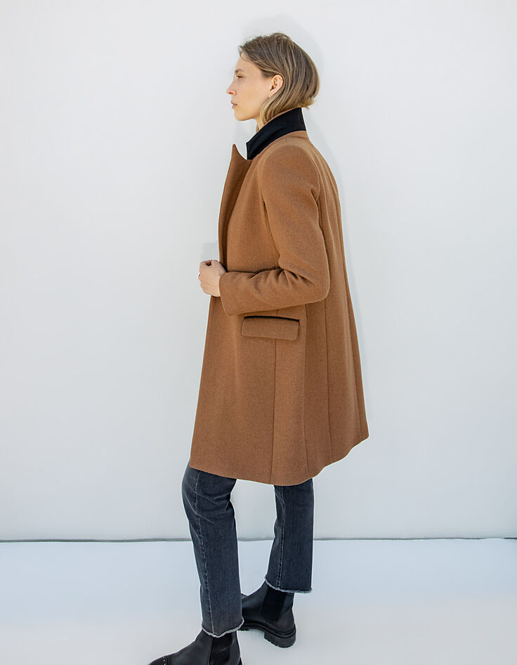 Manteau city acajou en majorité laine double col femme-6