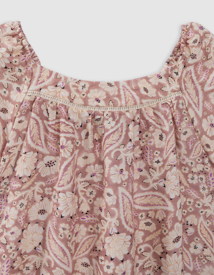 Langes rosa Kleid mit floralem Kaschmirprint-4