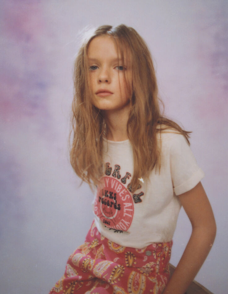 Girls’ light beige, IKKS record T-shirt-1 Girls’ light beige, IKKS record T-shirt-1