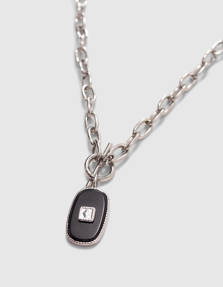 Collar largo &aacute;ncora gris colgante negro-2