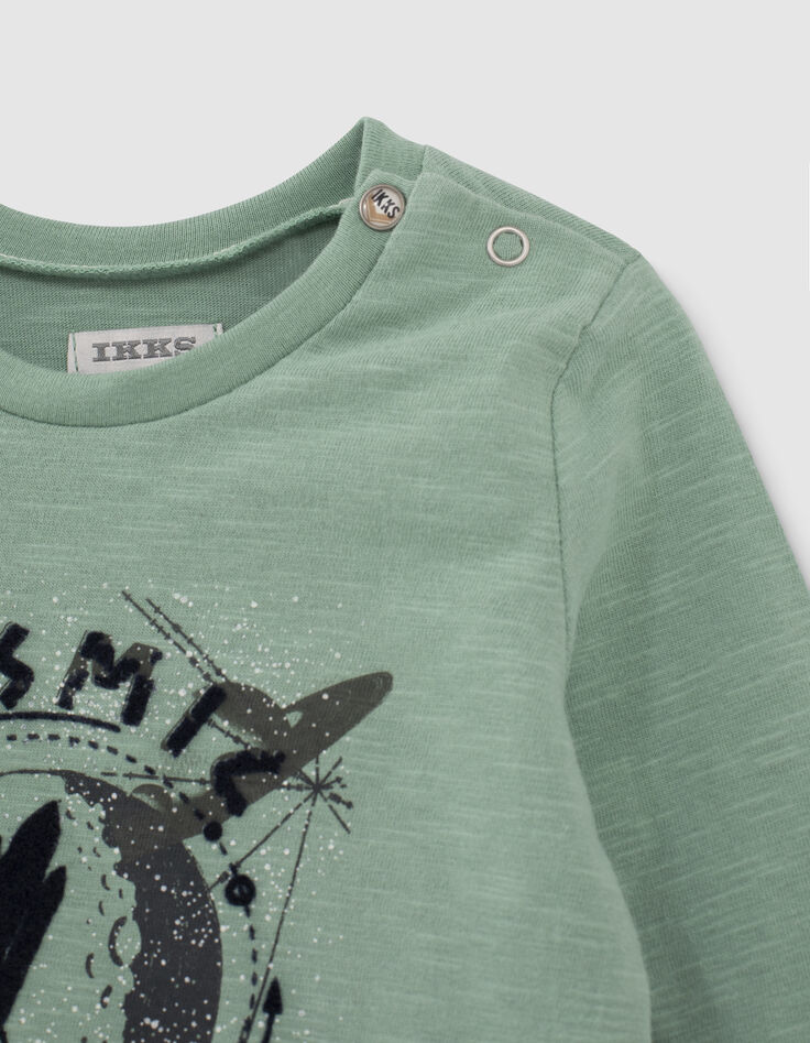 T-shirt vert coton bio visuel army floqué bébé garçon -5