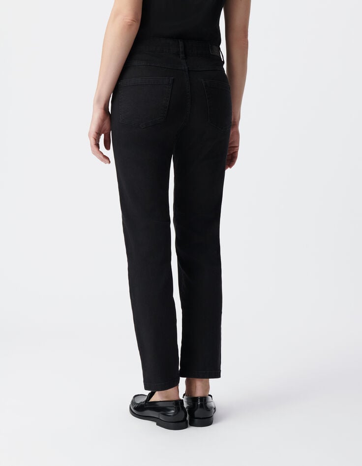 Vaqueros negros rectos de mujer con botones visibles-3