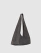 Sac Hobo gris cuir velours souple Femme-2