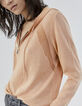 Rosé-beige Damenstrickjacke mit Kapuze und Glitzer-4