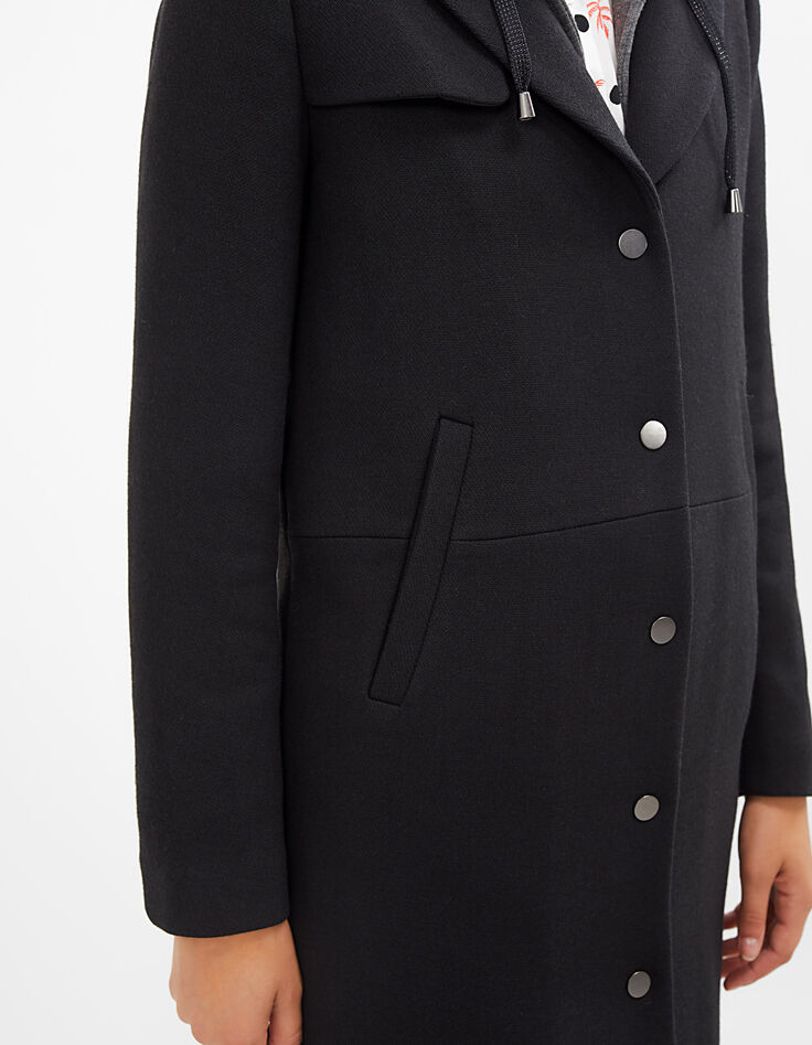 I.Code black Milano knit coat with removable hood-5