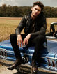 Men’s black leather sweatshirt fabric hooded jacket-1