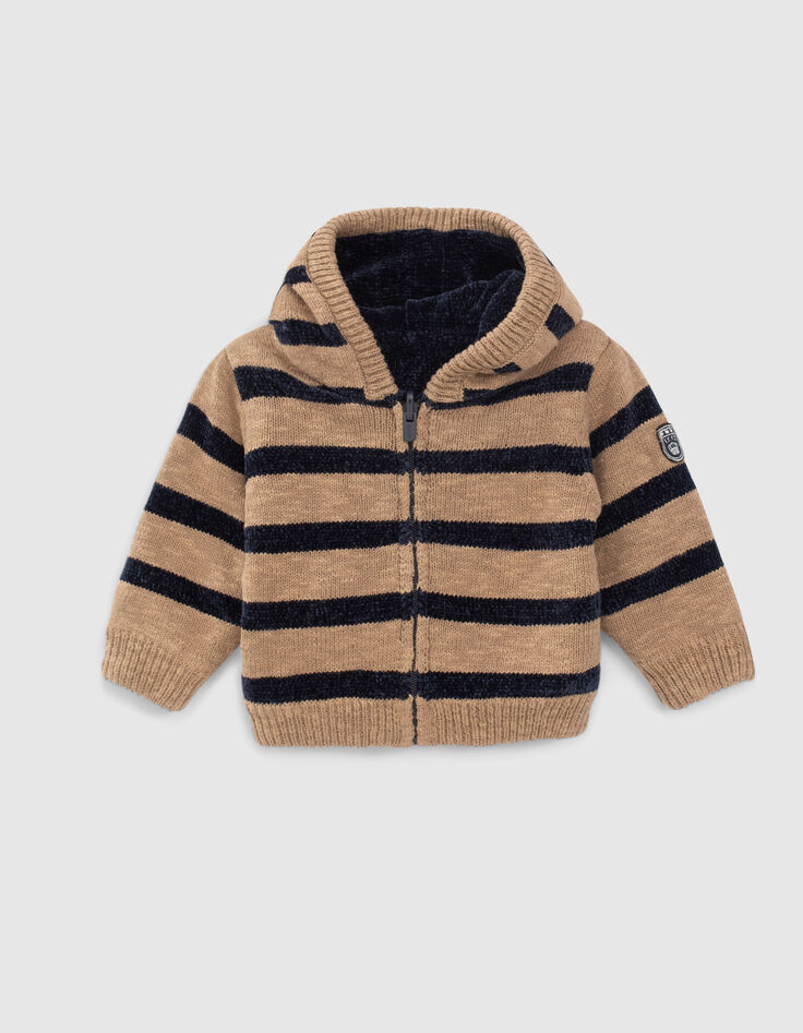 Veste réversible beige rayé navy bébé garçon  -2