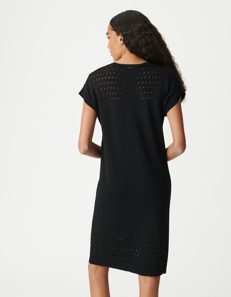 Vestido negro de punto calado para mujer-3