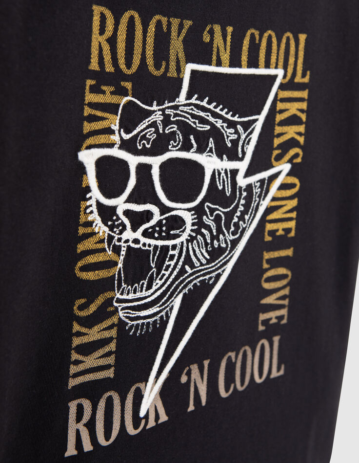 Schwarzes Jungen-T-Shirt mit Tiger mit Sonnenbrille-5