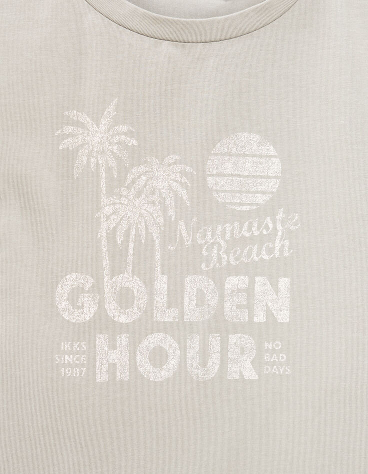 T-shirt vert messages et palmiers cropped fille-6