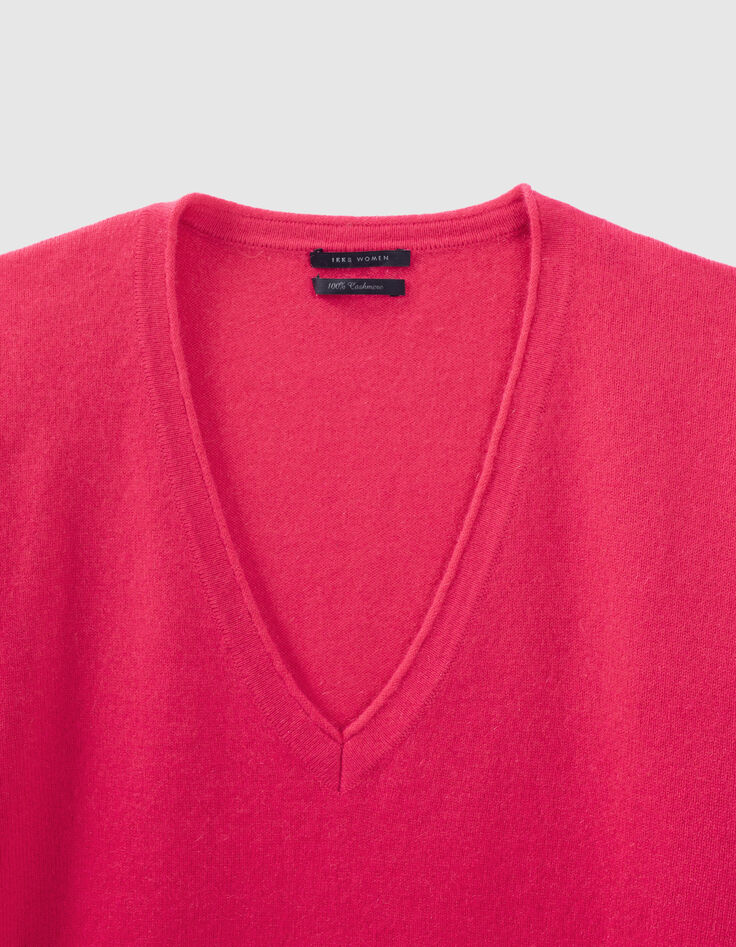 Women’s neon pink pure cashmere knit V-neck sweater-5