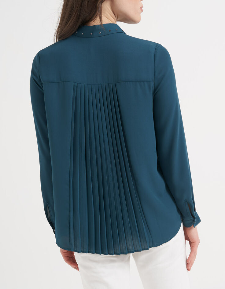 I.Code sea green shirt with pleats and studded collar-3