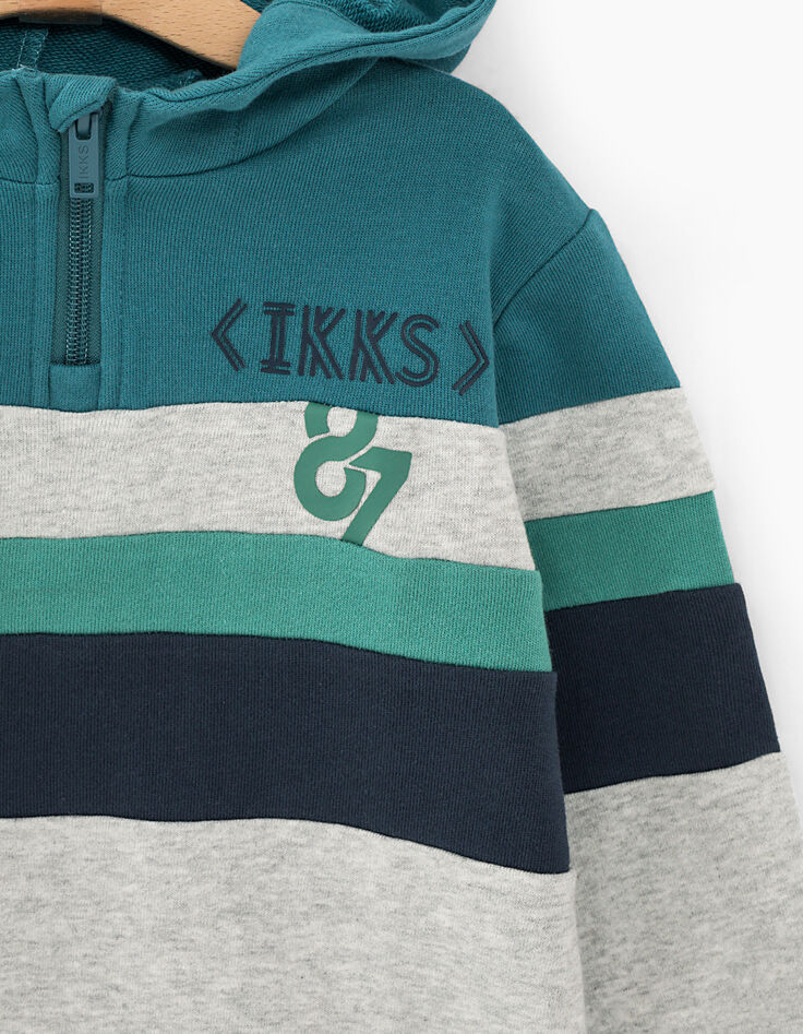 Gechineerd grijze sweater met strepen en capuchon jongens -3