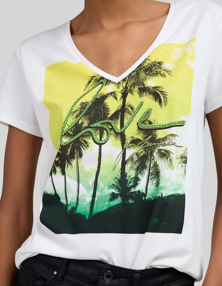 Tee-shirt blanc cass&eacute; message flocage velours Femme-4