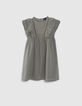 Khaki Mädchenkleid mit Jacquard und Rüschenärmeln-1